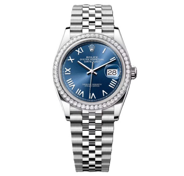 Rolex Datejust 36mm Blue Roman Dial with Diamond Bezel 126284rbr-0061
