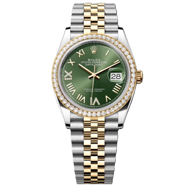 Rolex Datejust 36mm Yellow Gold And Steel With Olive Green Roman Dial 126283rbr-0035