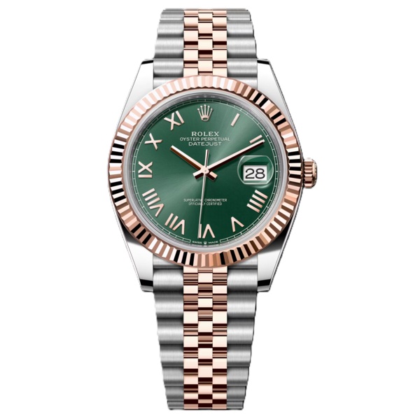 Rolex Datejust 41mm Rose Gold and Steel with Green Roman Dial 126331-0022
