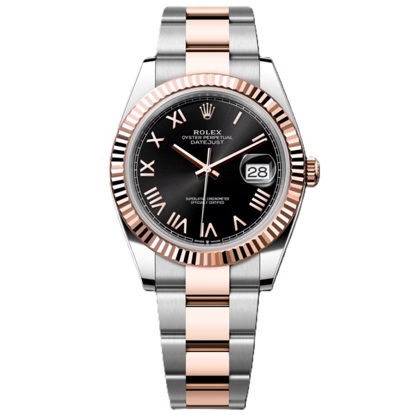 Rolex Datejust 41mm Rose Gold and Steel with Bright Black Roman Dial 126331-0023