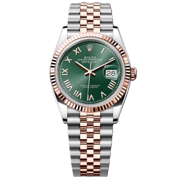 Rolex Datejust 36mm Rose Gold And Steel With Mint Green Roman Dial 126231-0051